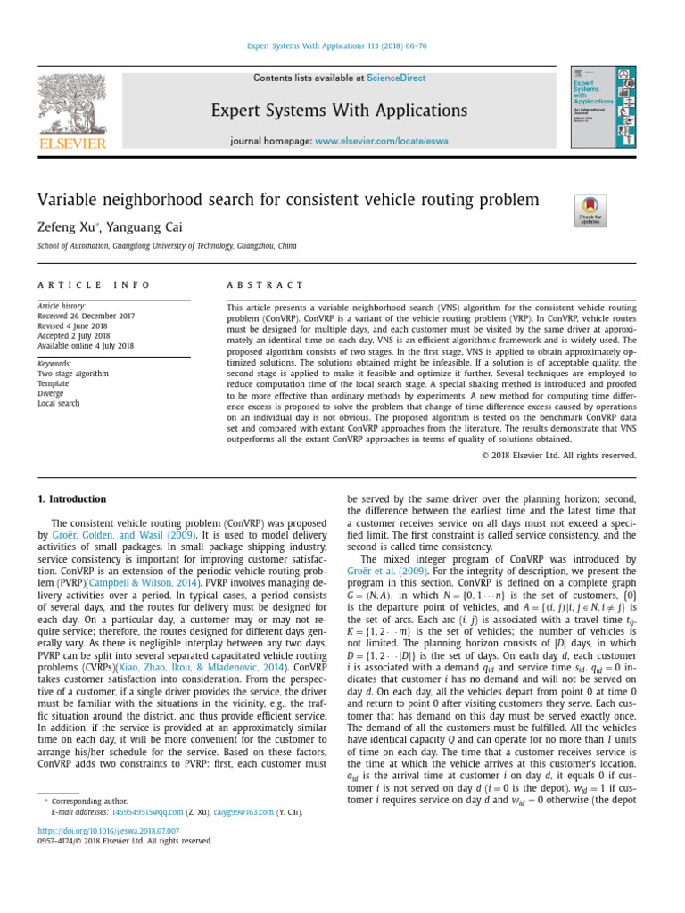 Vns variable neighborhood search for consistent vehicle routing problem