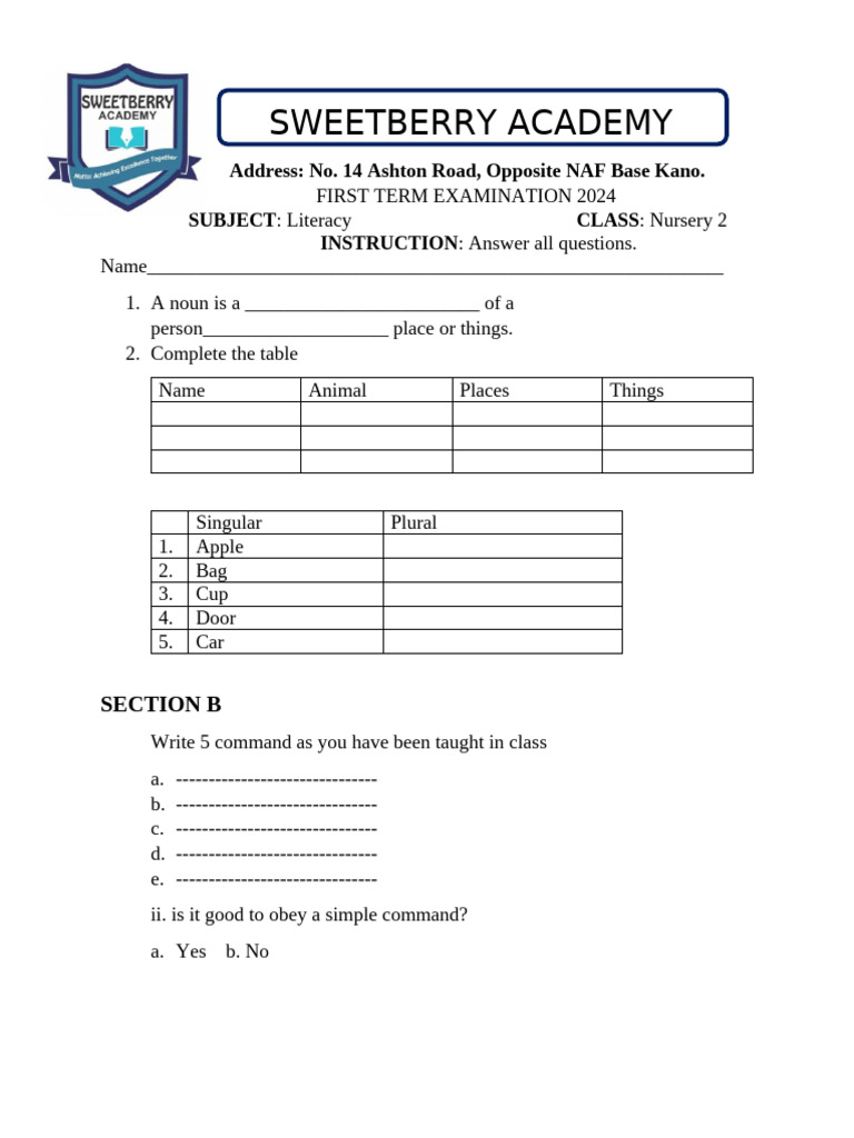 Sweetberry Exam Questions | PDF