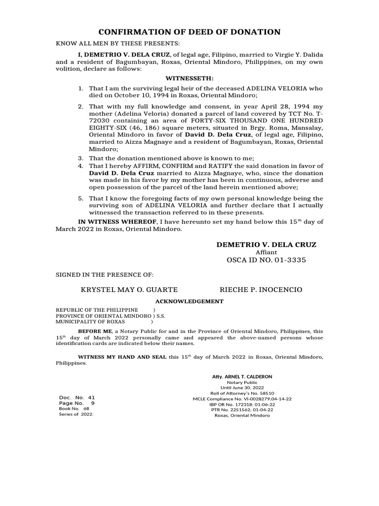 Confirmation of Land Donation Deed | PDF | Civil Law (Common Law)
