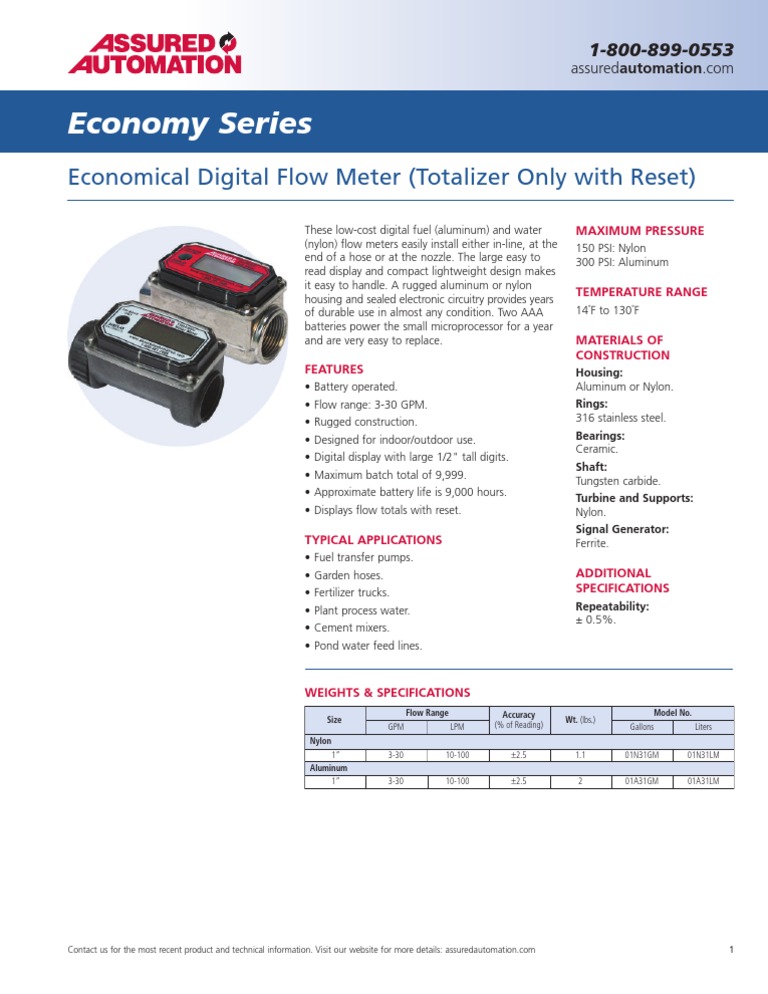 Economical Digital Flow Meter Specs | PDF
