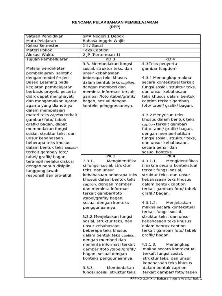 Caption: Rencana Pelaksanaan Pembelajaran (RPP) | PDF