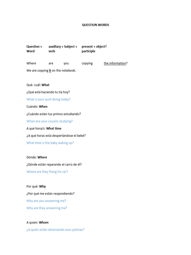 Question Words | PDF