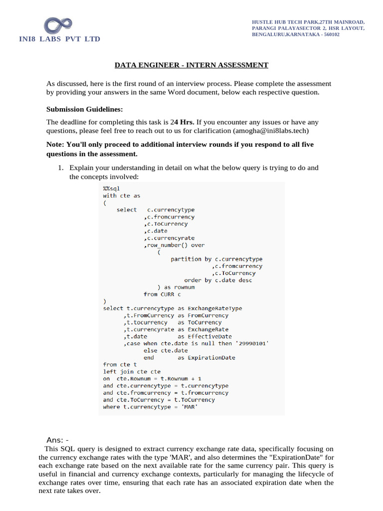 INI8 Labs Data Engineer Intern Assessment | PDF | Databases ...