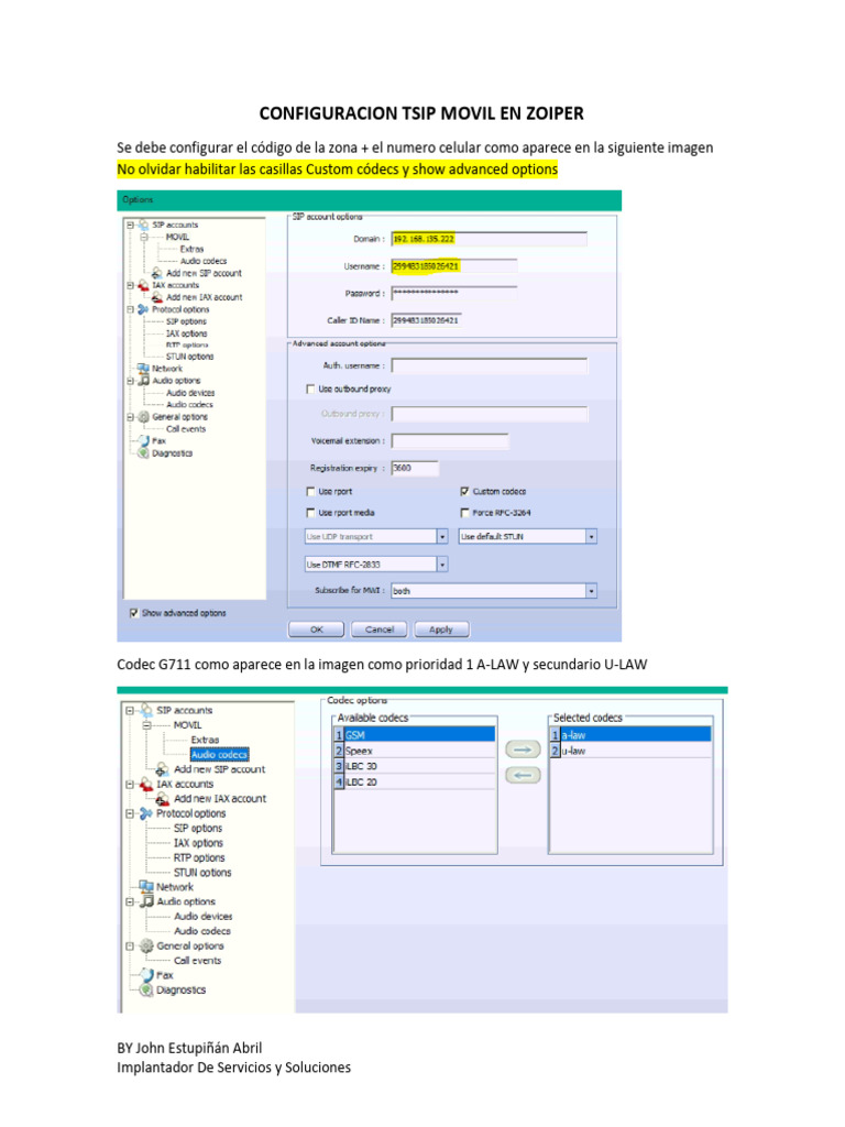 Configuracion Tsip Movil en Zoiper | PDF
