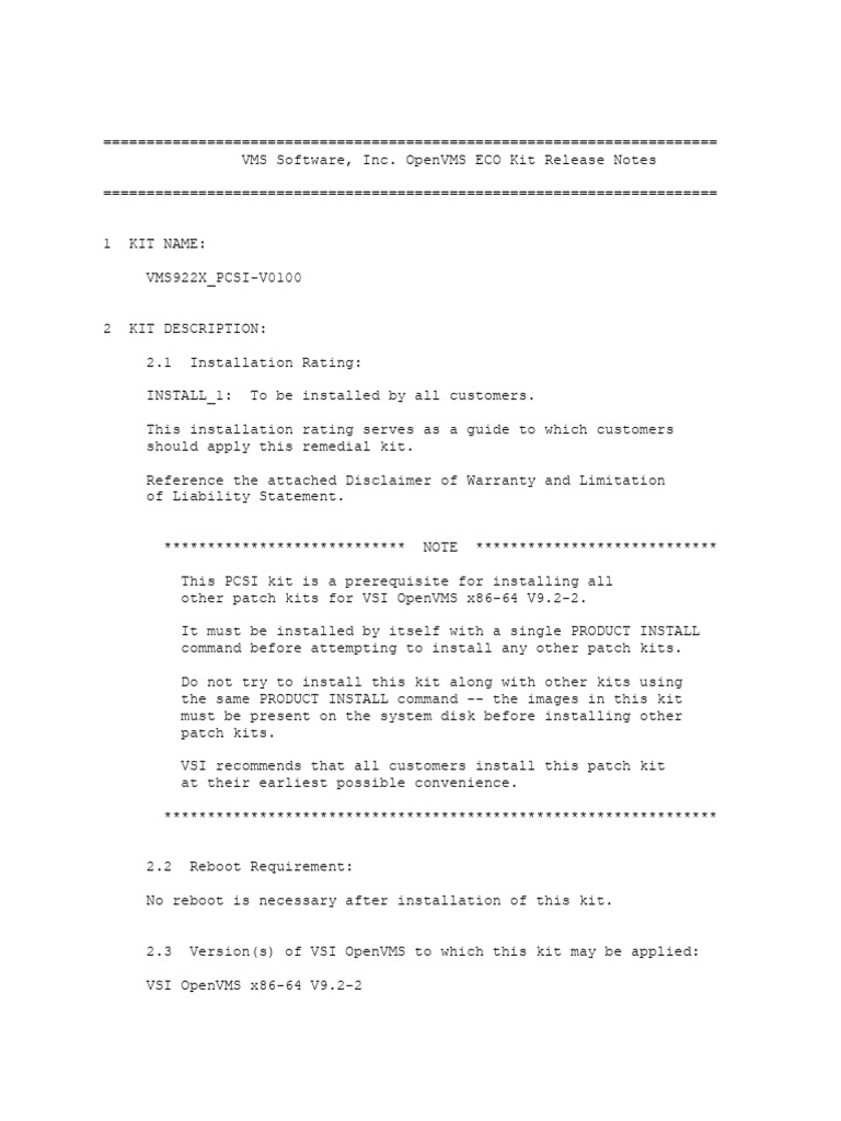 VMS922X - Pcsi V0100 Rnotes | PDF | Zip (File Format) | Computer File