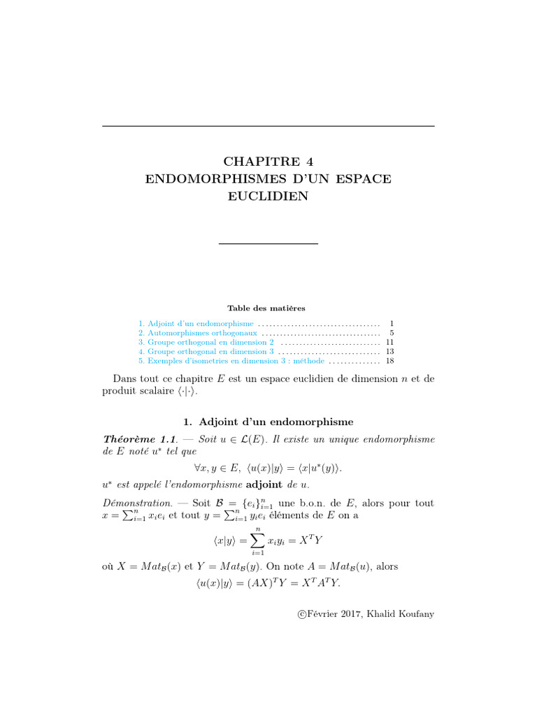 Chap4 Endo Esp Eucl Parties1et2 | PDF | Espace euclidien | Orthogonalité