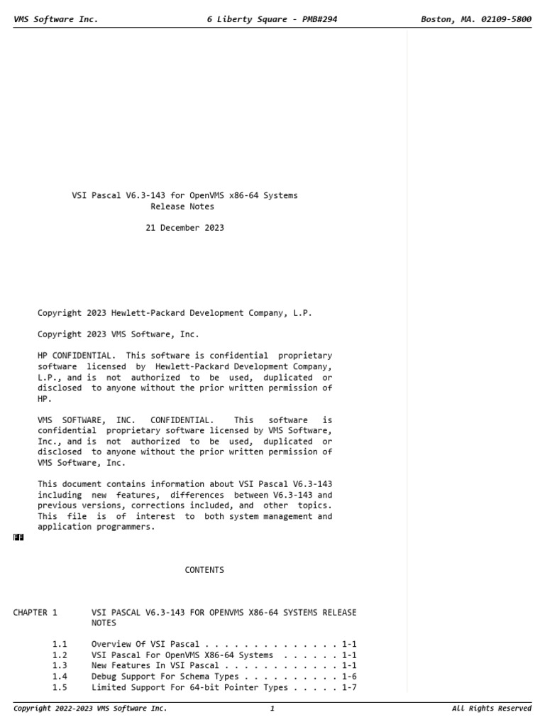 VSI Pascal V6.3-143 Release Notes | PDF | Pointer (Computer Programming ...