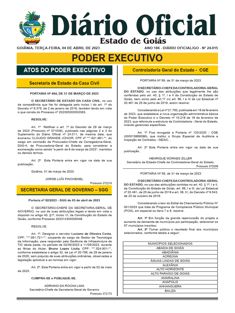 Atos do Poder Executivo de Goiás | PDF
