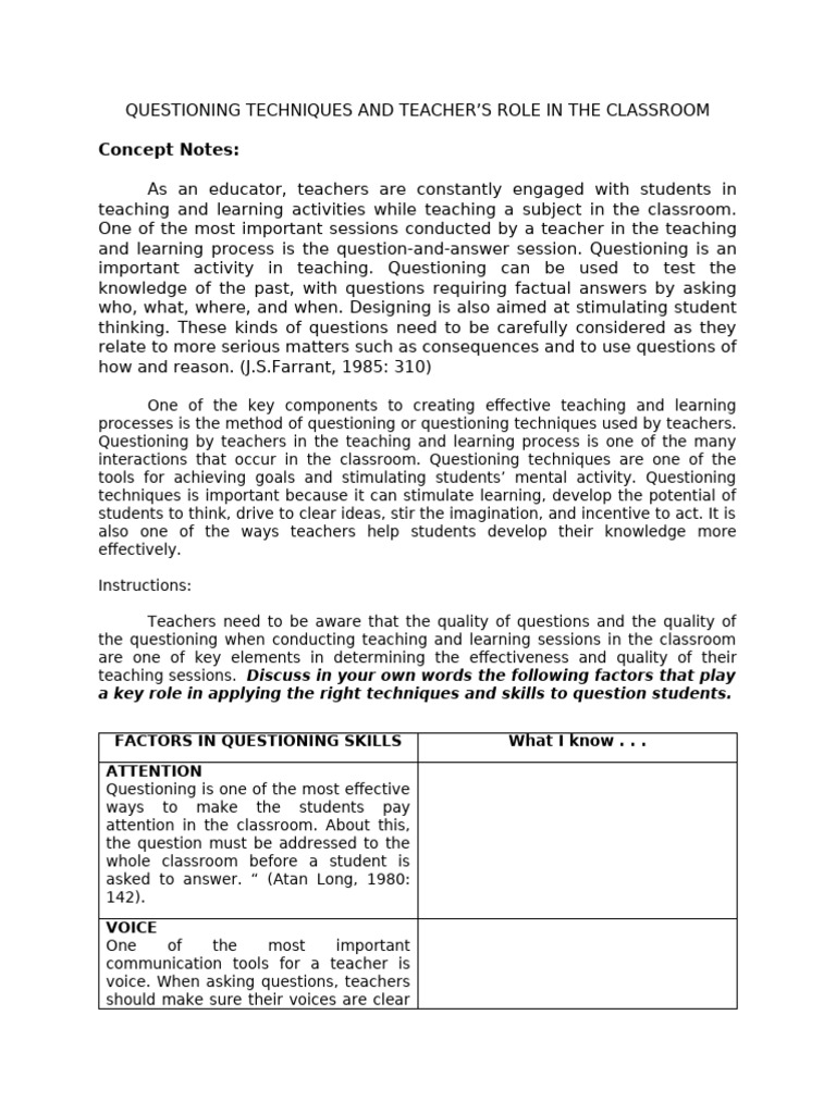 Effective Questioning Techniques for Teachers | PDF | Teachers | Learning