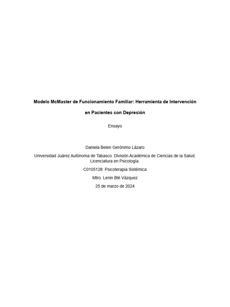 Modelo McMaster en Tratamiento de Depresión | PDF | Depresión (estado ...