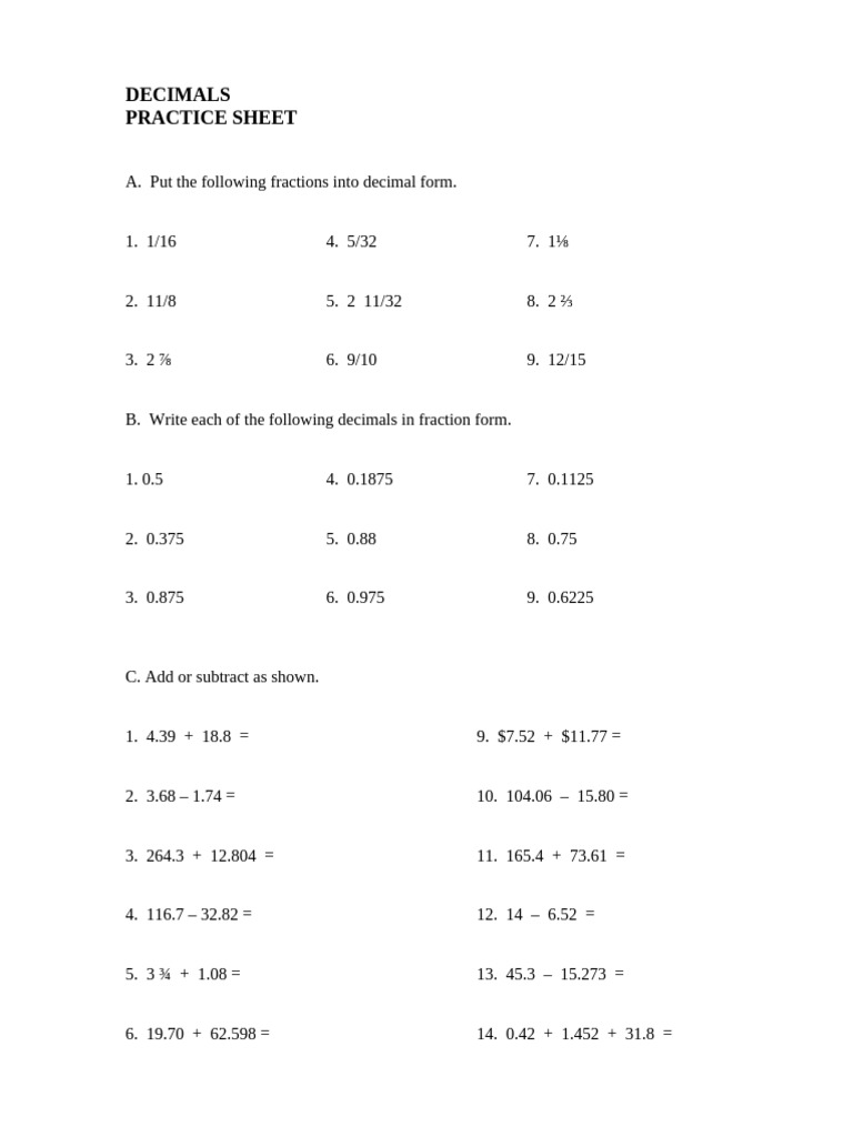 Math decimals worksheet1 pdf significant figures decimal