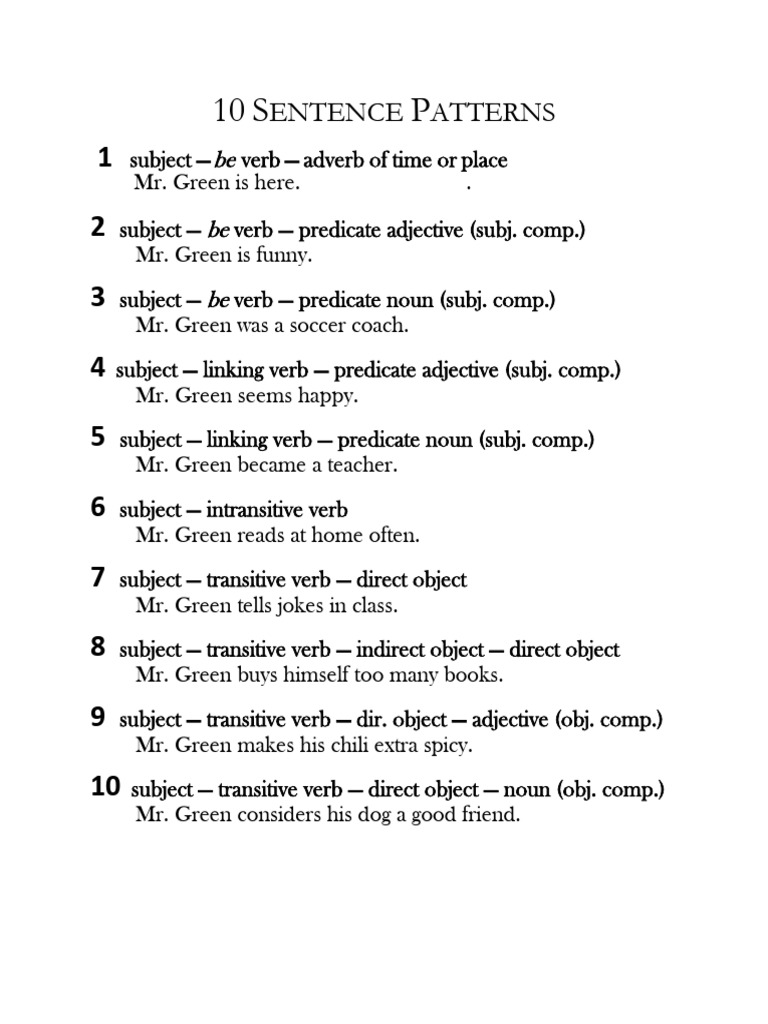 10 sentence patterns pdf