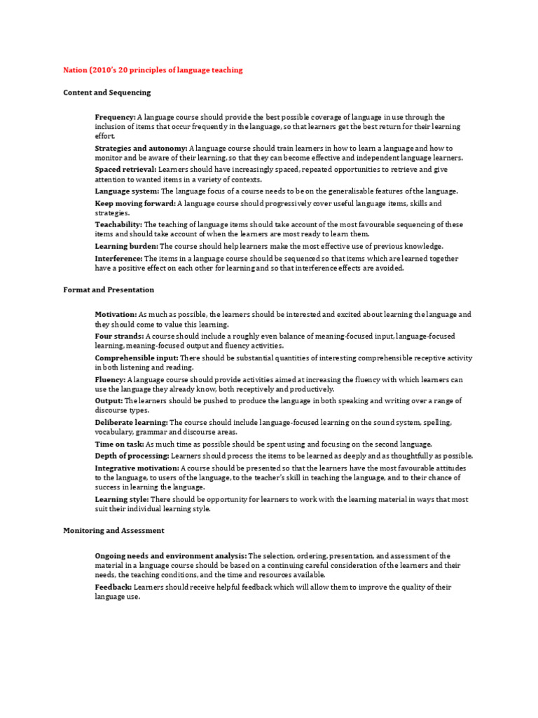 Nation (2010) 'S Principles | PDF | Learning | Fluency