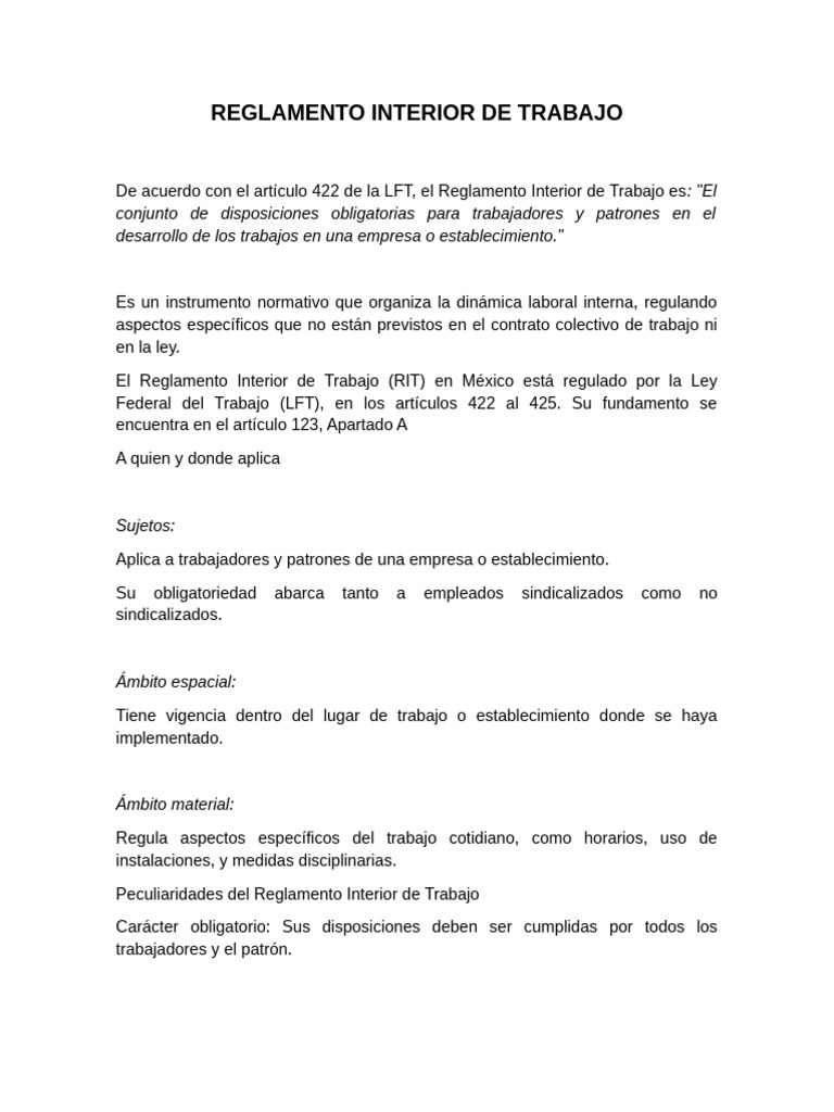Reglamento Interior de Trabajo en México | PDF | Derecho laboral ...