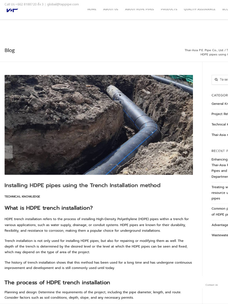 HDPE Pipe Trench Installation Guide | PDF | Pipe (Fluid Conveyance ...
