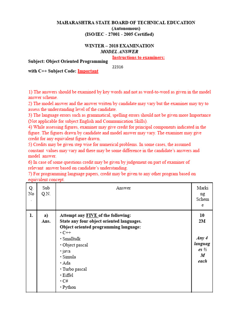 OOP Model Answer for 22316 Syllabus | PDF | Class (Computer Programming ...