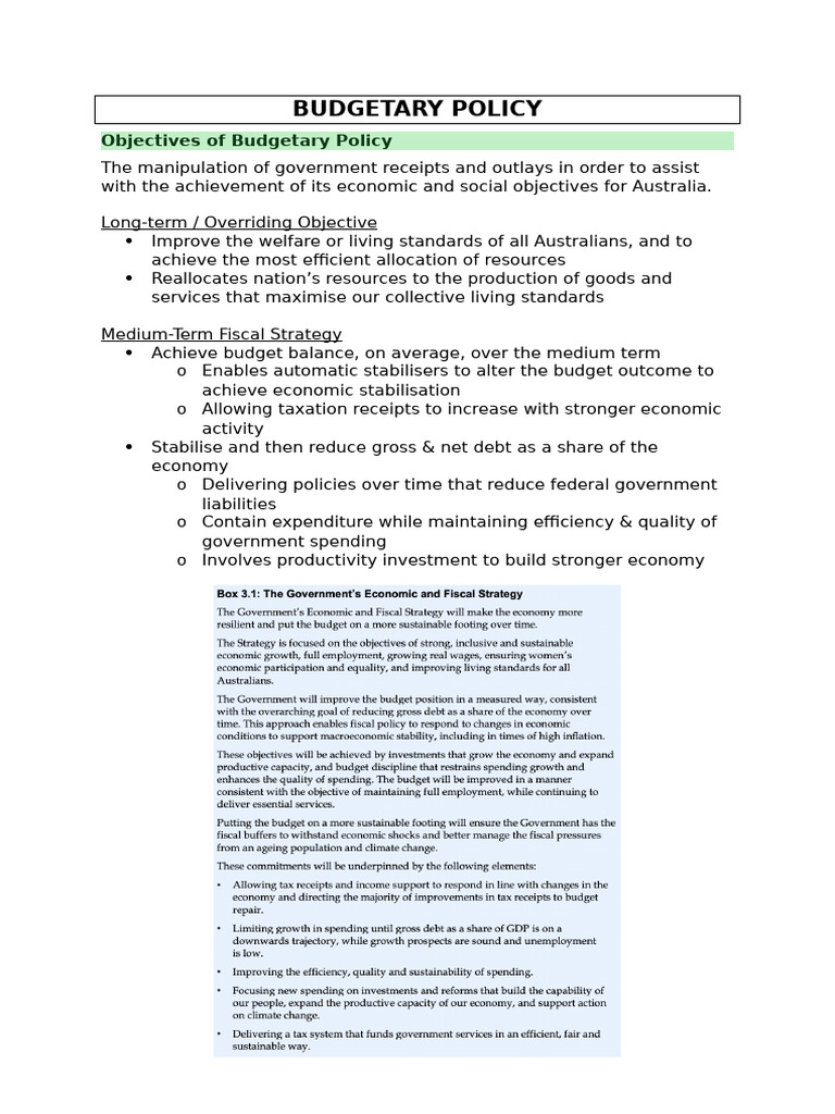 Australia’s Budgetary Policy Overview | PDF | Cost Of Living ...
