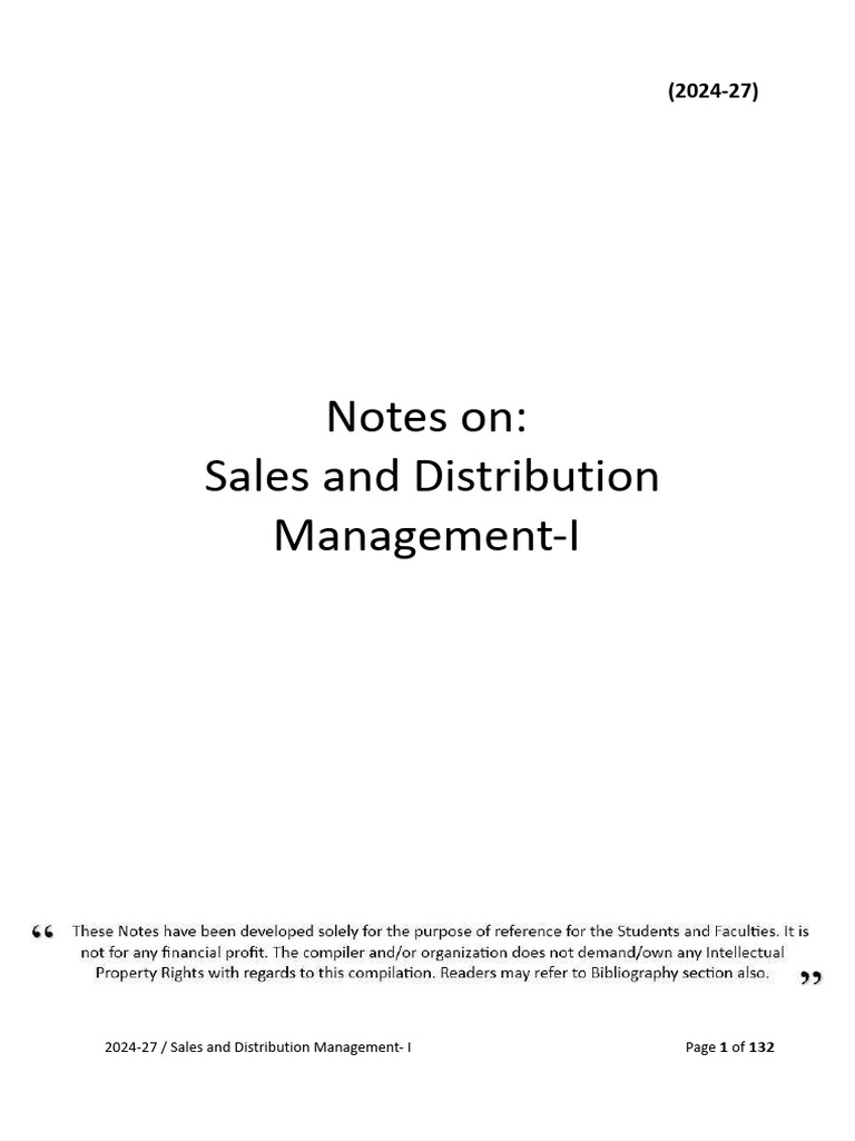 Sales and Distribution Management - I | PDF | Sales | Market (Economics)