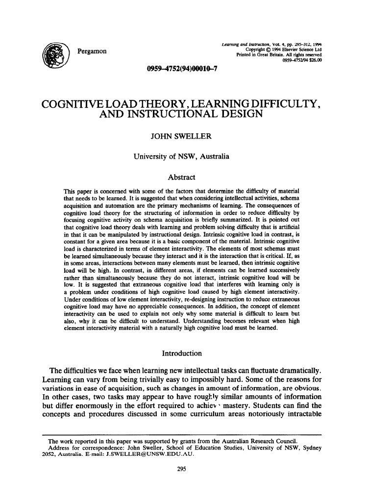 Cognitive Load Theory and Learning Difficulty | PDF | Working Memory ...