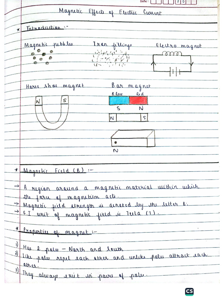 Magnetic Effects of Electric Current Notes | PDF