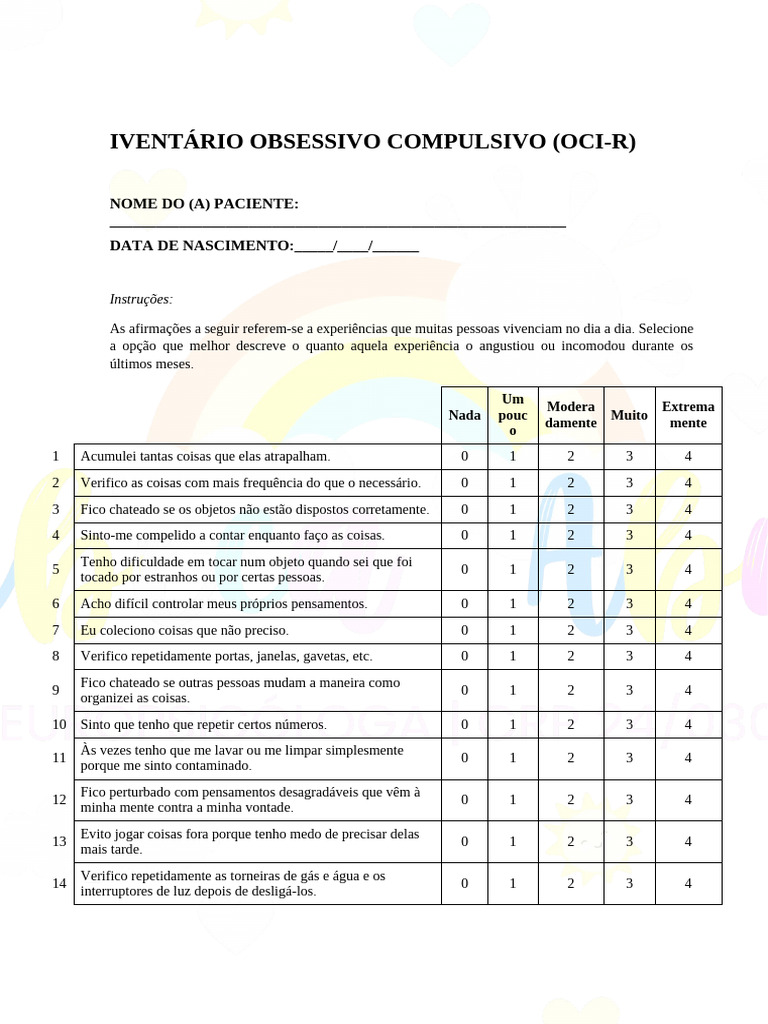 Inventário Obsessivo-Compulsivo (OCI-R) | PDF | Transtorno obsessivo ...