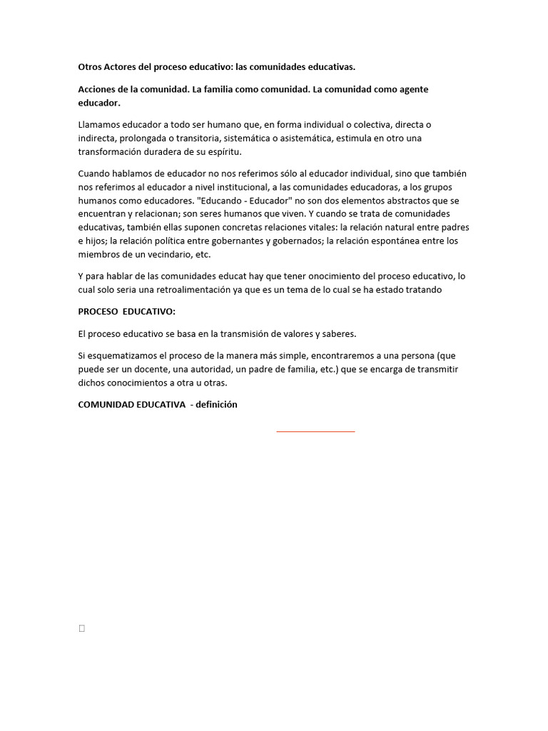 Actores en la Comunidad Educativa | PDF | Enseñando | Comunidad