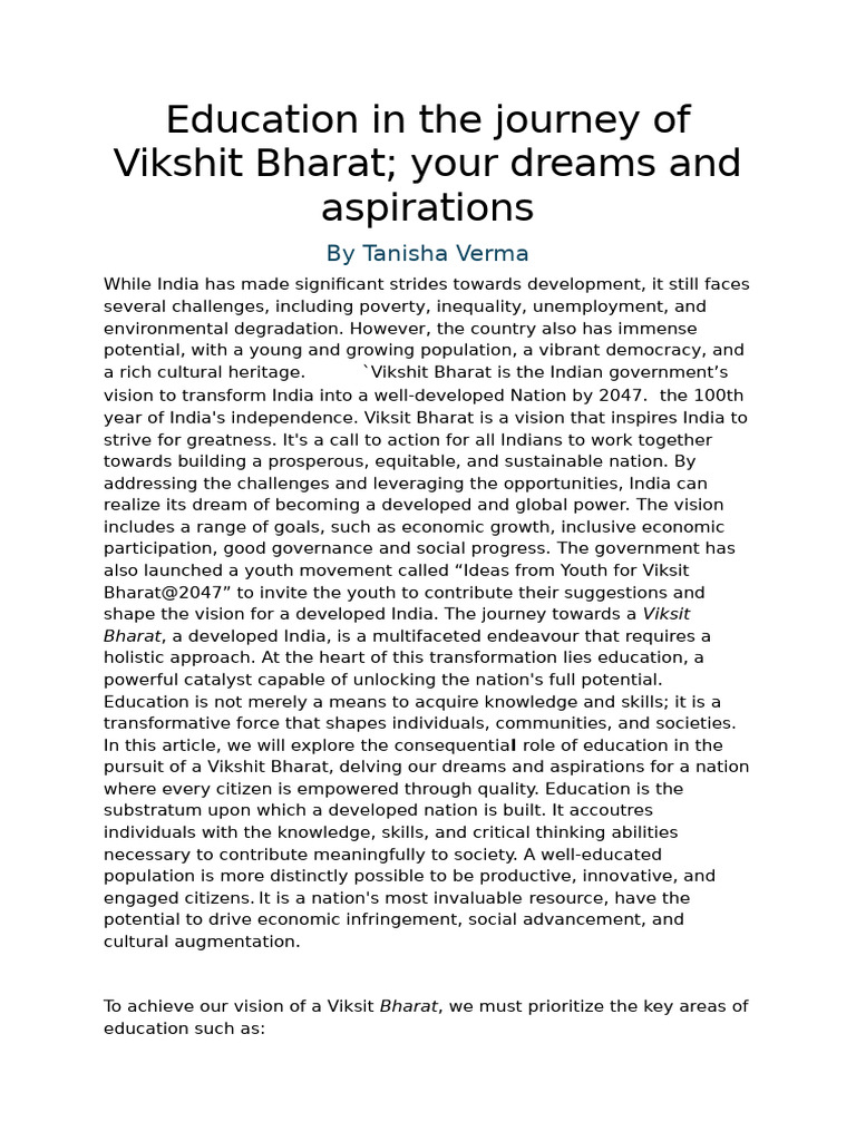 Education in The Journey of Vikshit Bharat | PDF | Vocational Education ...