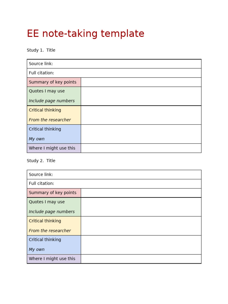 EE Note-Taking Template | PDF