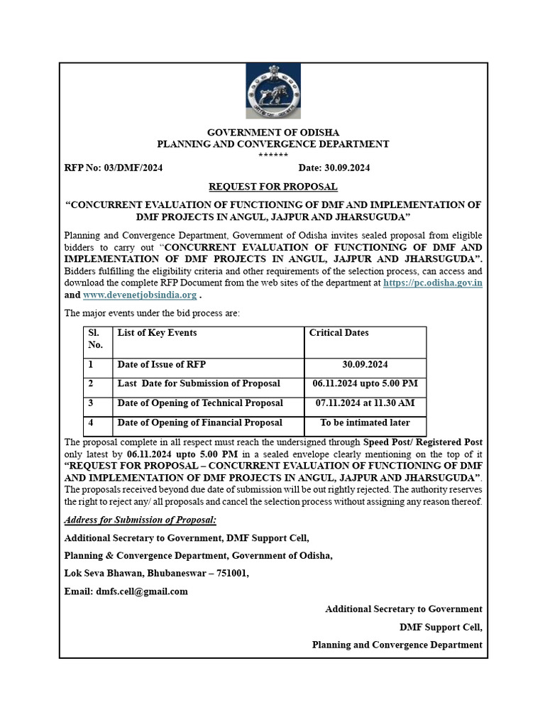 RFP for DMF Project Evaluation in Odisha | PDF | Request For Proposal ...