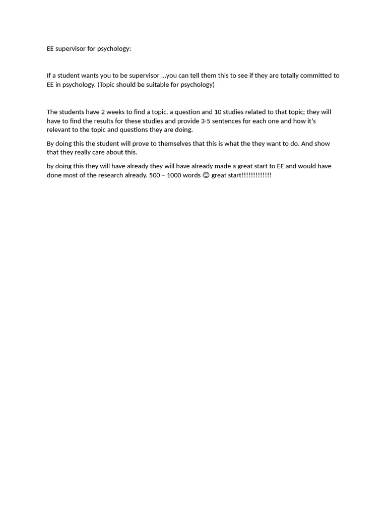 EE Supervisor For Psychology | PDF