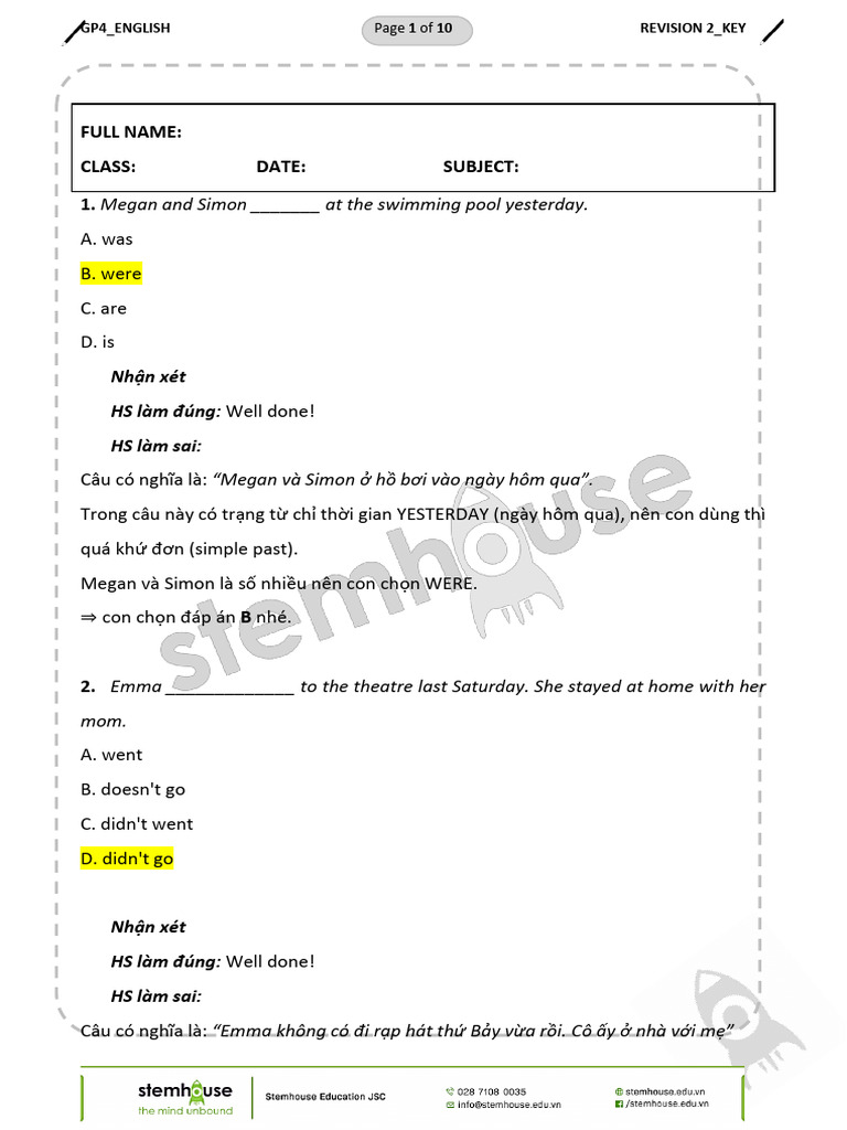 English Practice 2 - Key | PDF