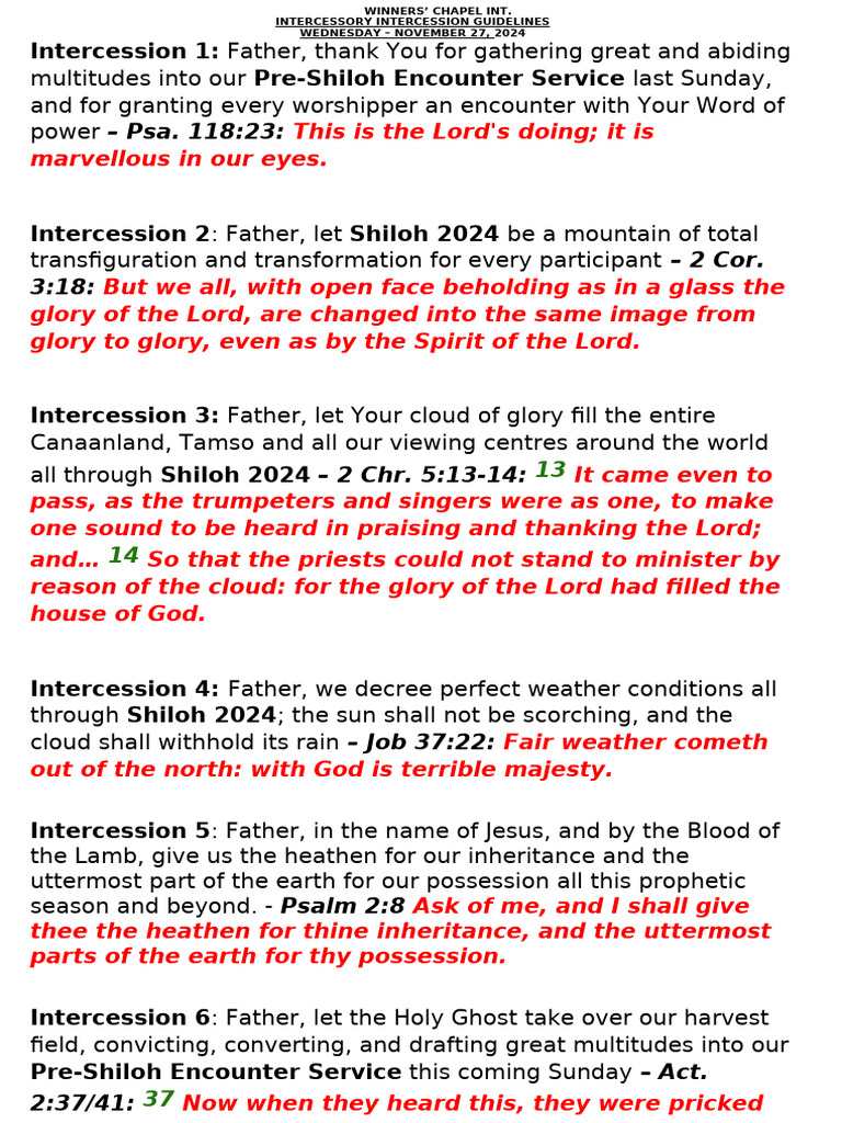 Intercessory Prayer Guidelines for Shiloh 2024 | PDF