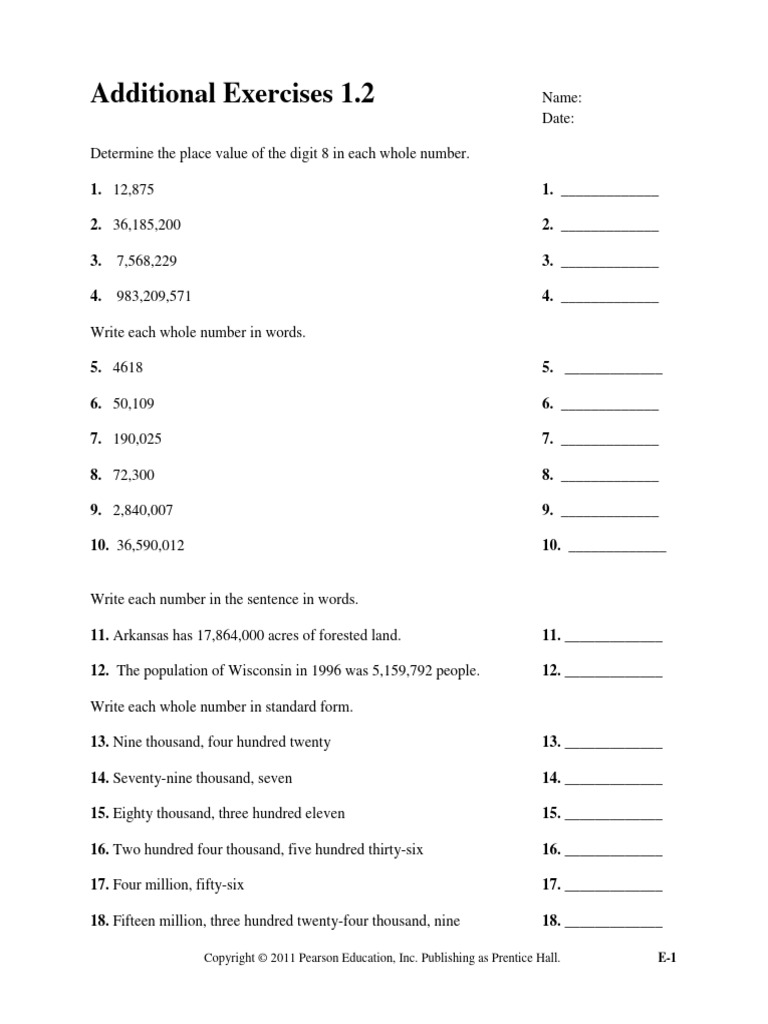 Place Value and Basic Math Exercises | PDF | Subtraction | Arithmetic