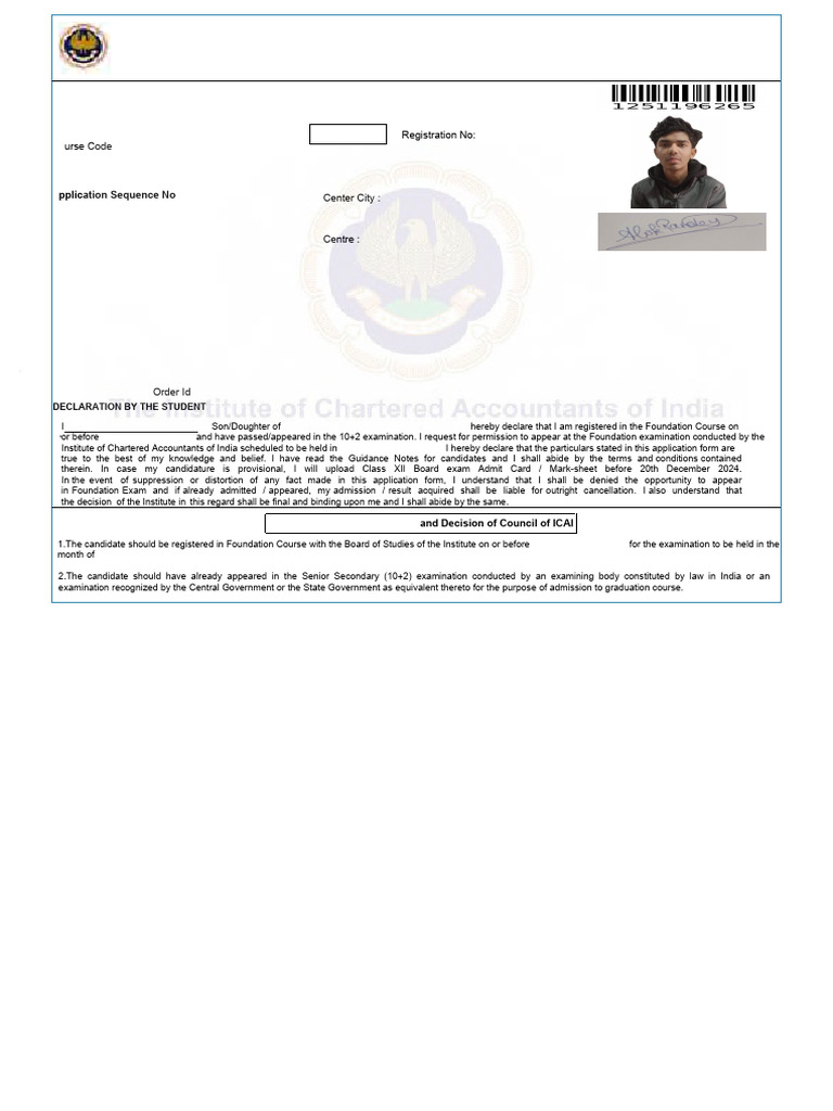 ICAI Foundation Exam Application Form | PDF