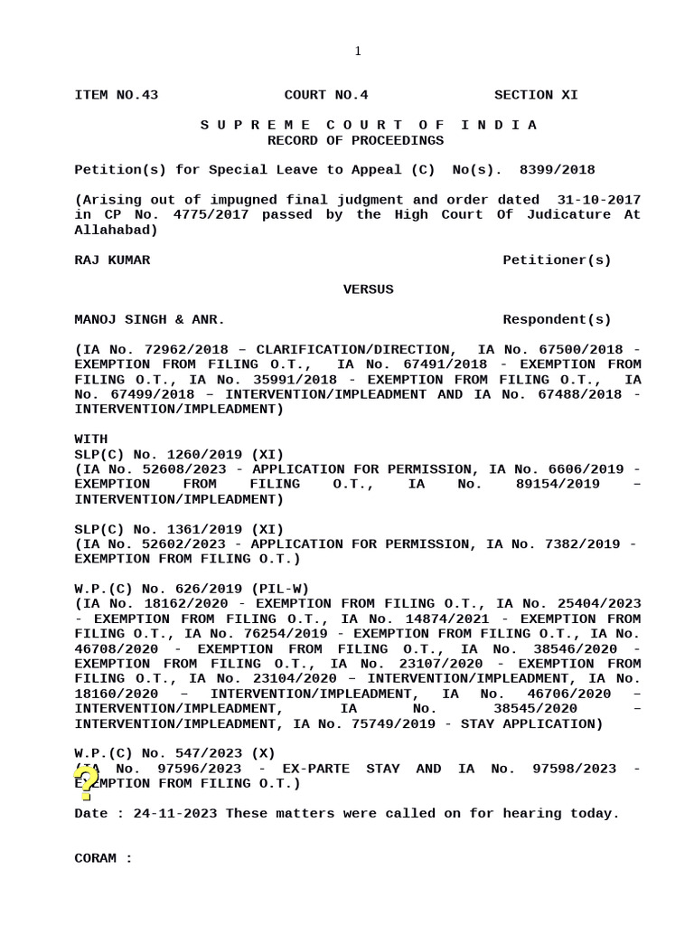Supreme Court SLP Proceedings Summary | PDF | Public Law | Judiciaries