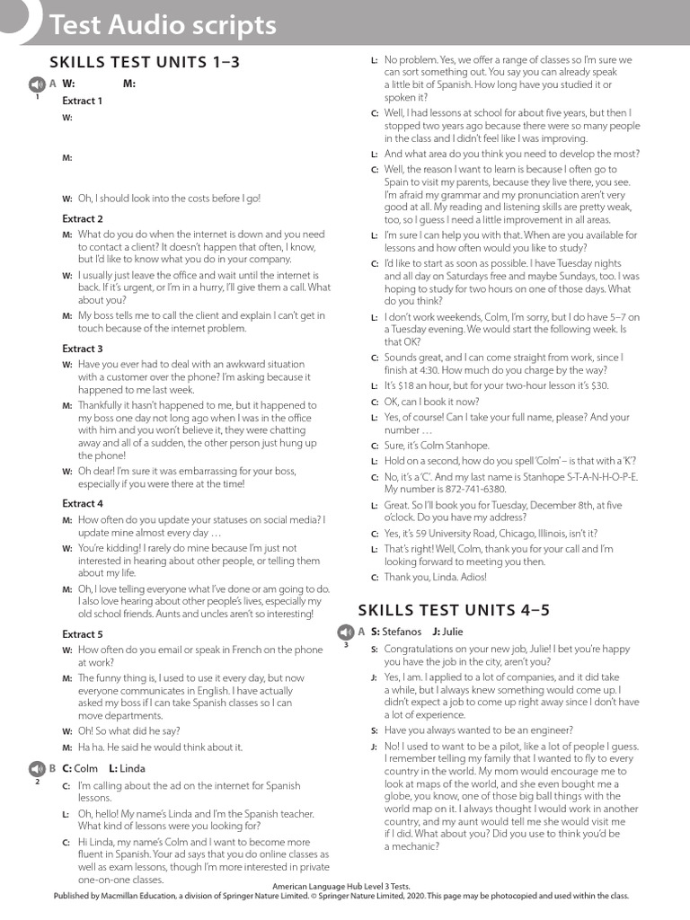 ALH - L3 - Tests - Audio Scripts | PDF