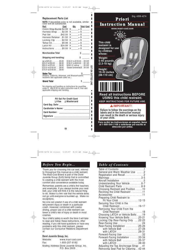 Maxi-Cosi Priori Car Seat Manual | PDF | Seat Belt | Airbag