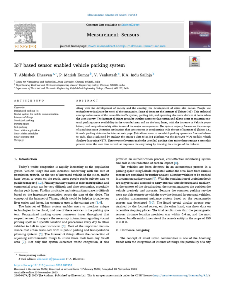 (Q2) IoT Based Sensor Enabled Vehicle Parking System | PDF | Internet ...