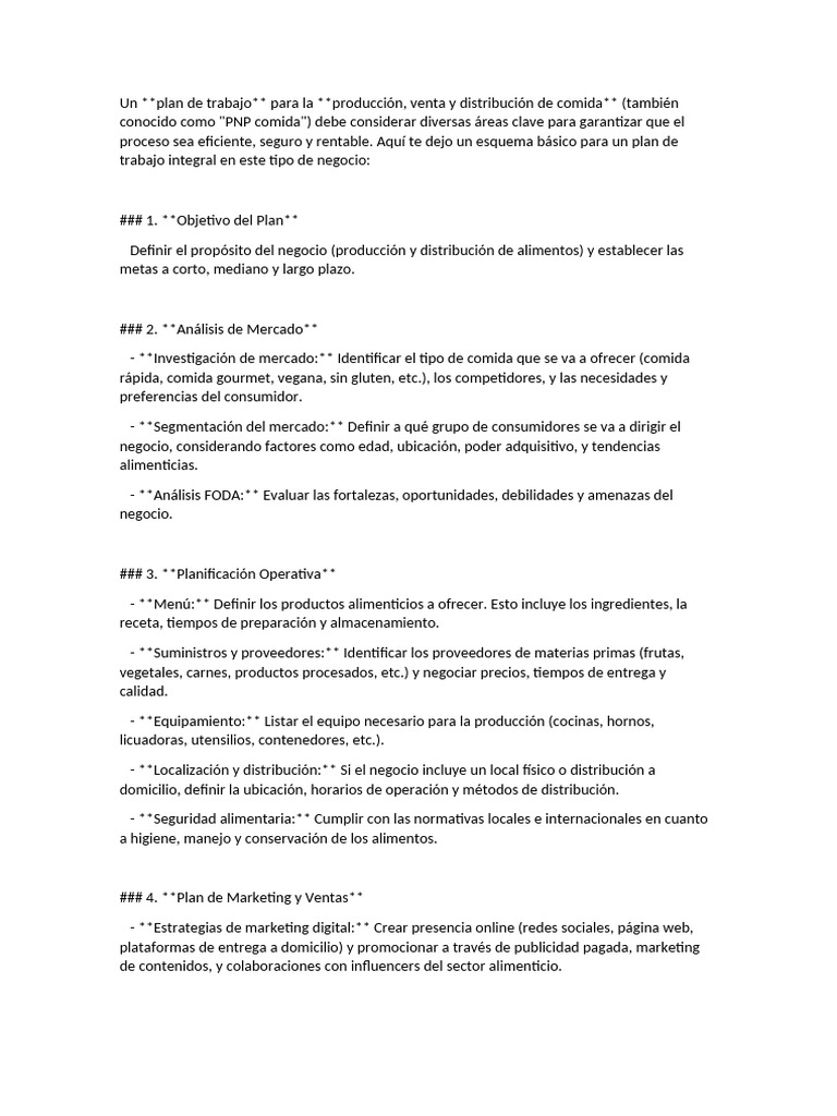 Plan de Trabajo para Negocio de Comida | PDF | Alimentos | Marketing