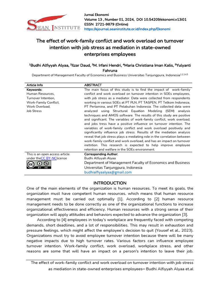 Impact of Work-Family Conflict on SOE Turnover | PDF | Occupational ...
