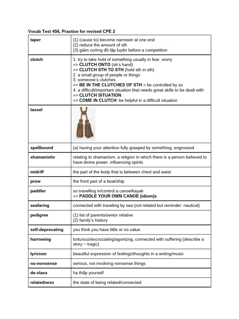 CPE 2 Vocabulary Practice Guide | PDF | Paddling | Canoeing And Kayaking