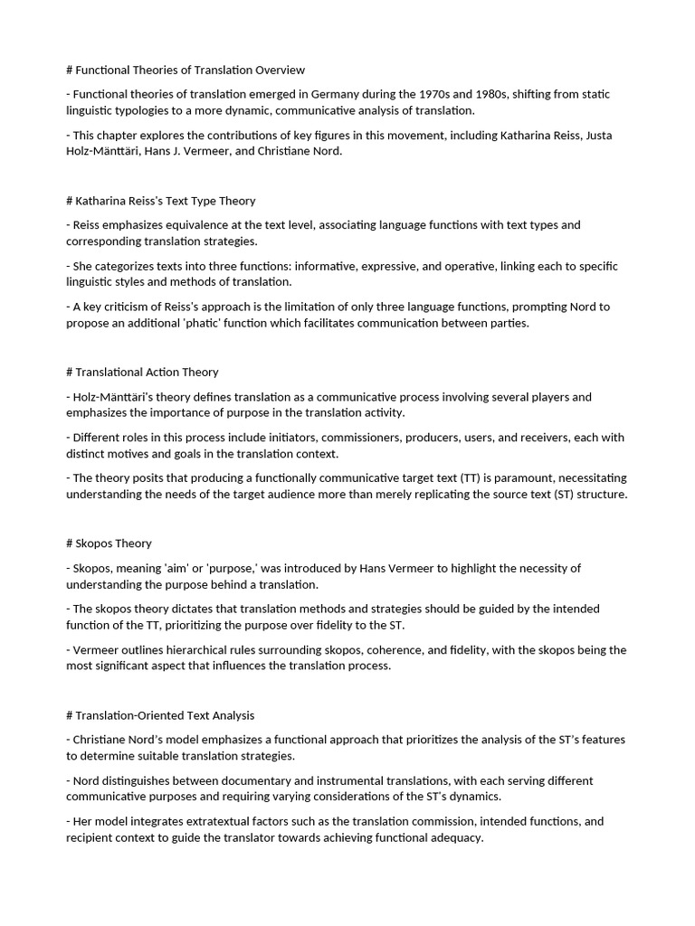 Overview of Functional Translation Theories | PDF | Liberal Arts ...