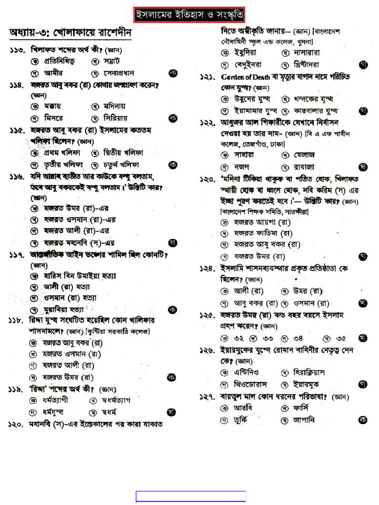 Kholaphaye Rrasedina Hsc Islamic History and Culture 1st Mcq Question ...
