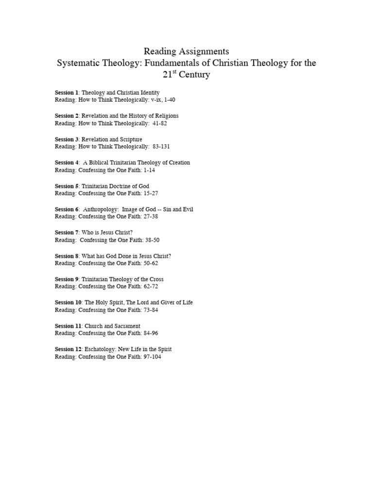 Systematic Theology Reading Assignments | PDF