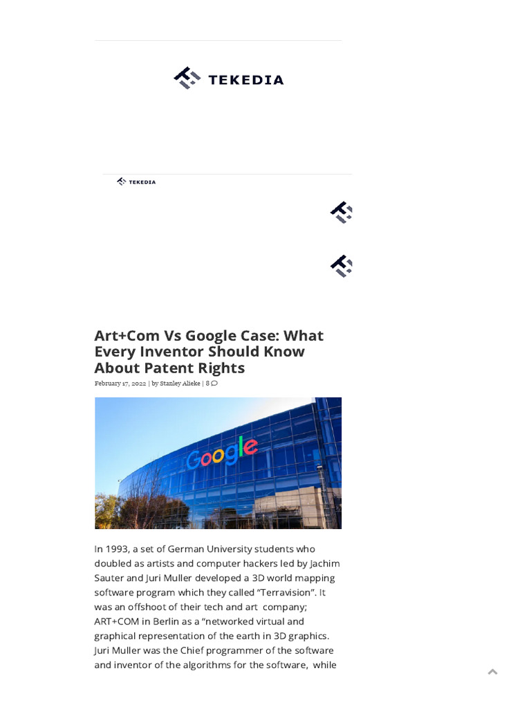 Art+Com vs Google: Patent Rights Explained | PDF | Patent | Invention
