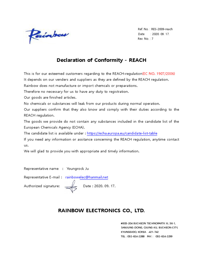REACH+DoC RAINBOWELEC | PDF
