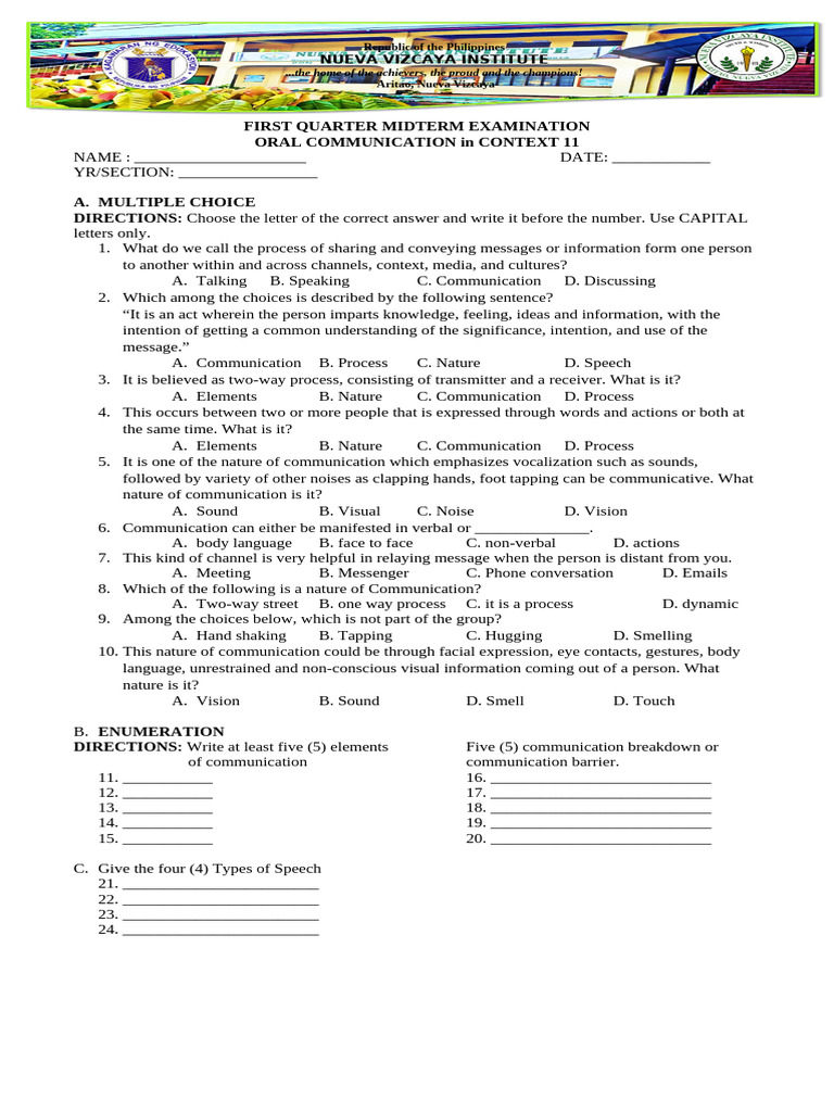 G11 Midterm | PDF | Communication | Human Communication