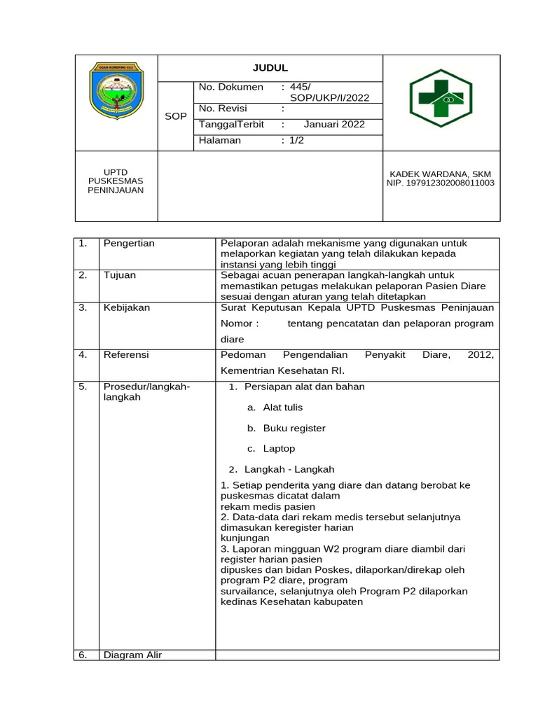 SOP Pelaporan Pasien Diare Puskesmas | PDF