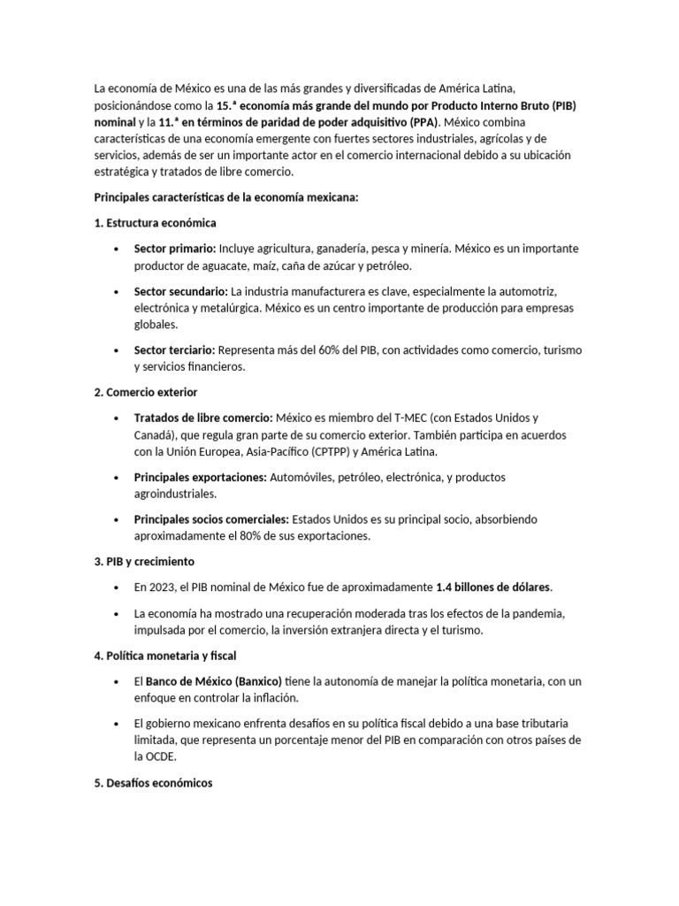 Economía de México: Sectores y Desafíos | PDF | México | Economias