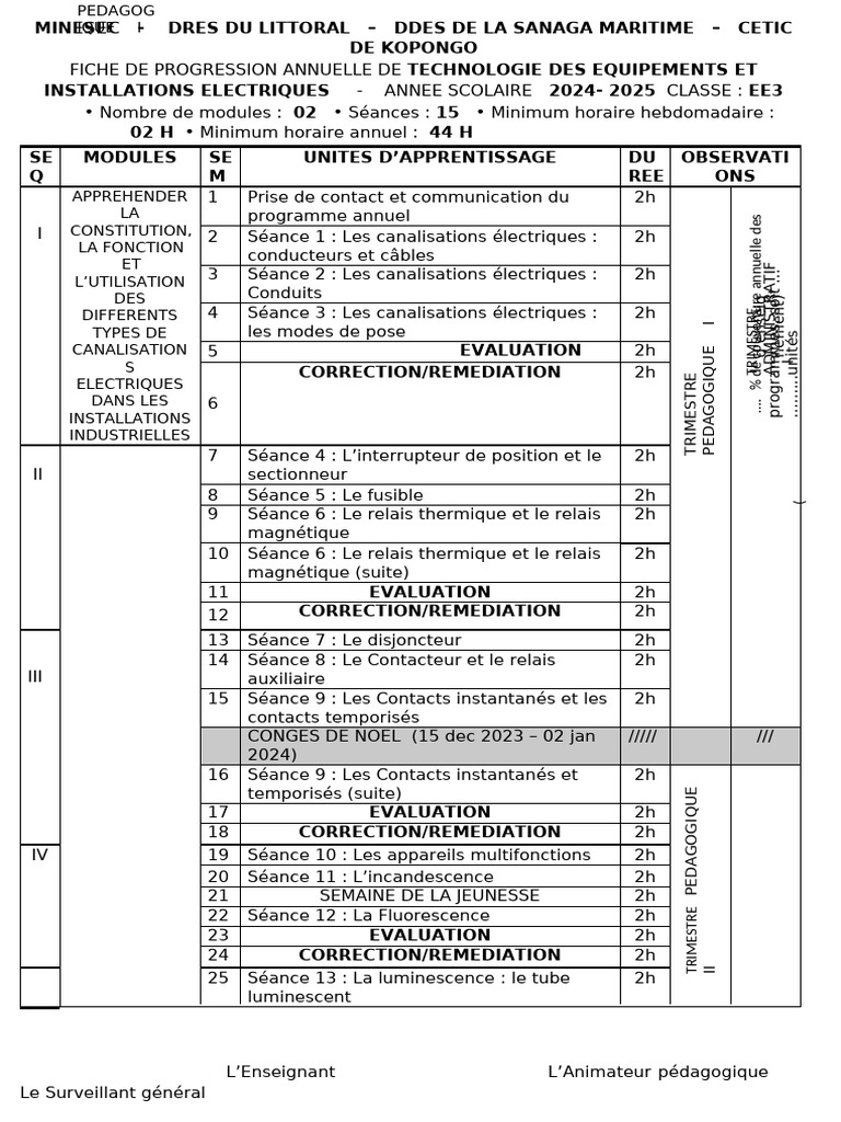 Fiche de progression EE3 - Technologie Électrique | PDF | Composants ...
